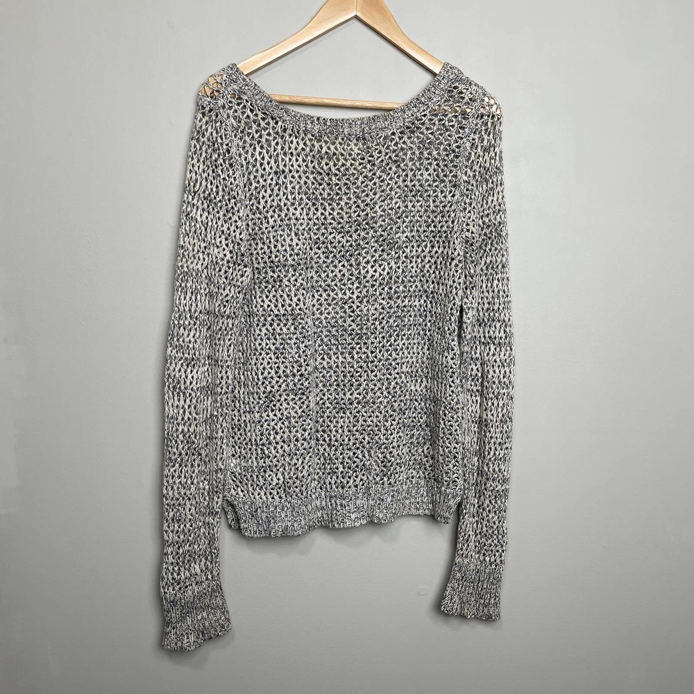 Open Knit Long Sleeve Layering Sweater Cream, White, Navy 100% Cotton - Picture 2 of 8